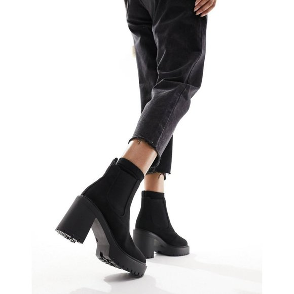 New ASOS DESIGN Elma heeled chunky chelsea boots in black Size 10 - Picture 2 of 9